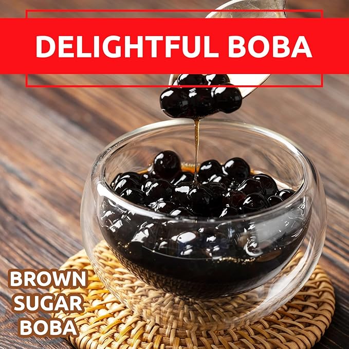 Fanale Brown Sugar Popping Boba Pearls, Vegan, Non GMO, Gluten Free, Fat Free, Perfect for Bubble Tea, Smoothies, Ice Cream, Desserts, and Beverages.