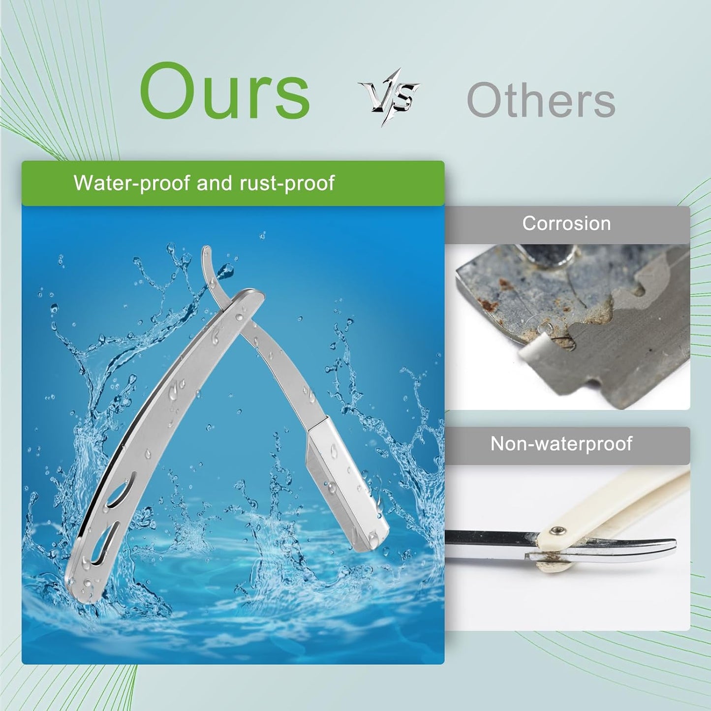 Straight Razor for Men, IKOCO Black Straight Edge Razor Kit with 20PCS Barber Shaving Blades, Leather Case, Scissor, Tweezer, Silver