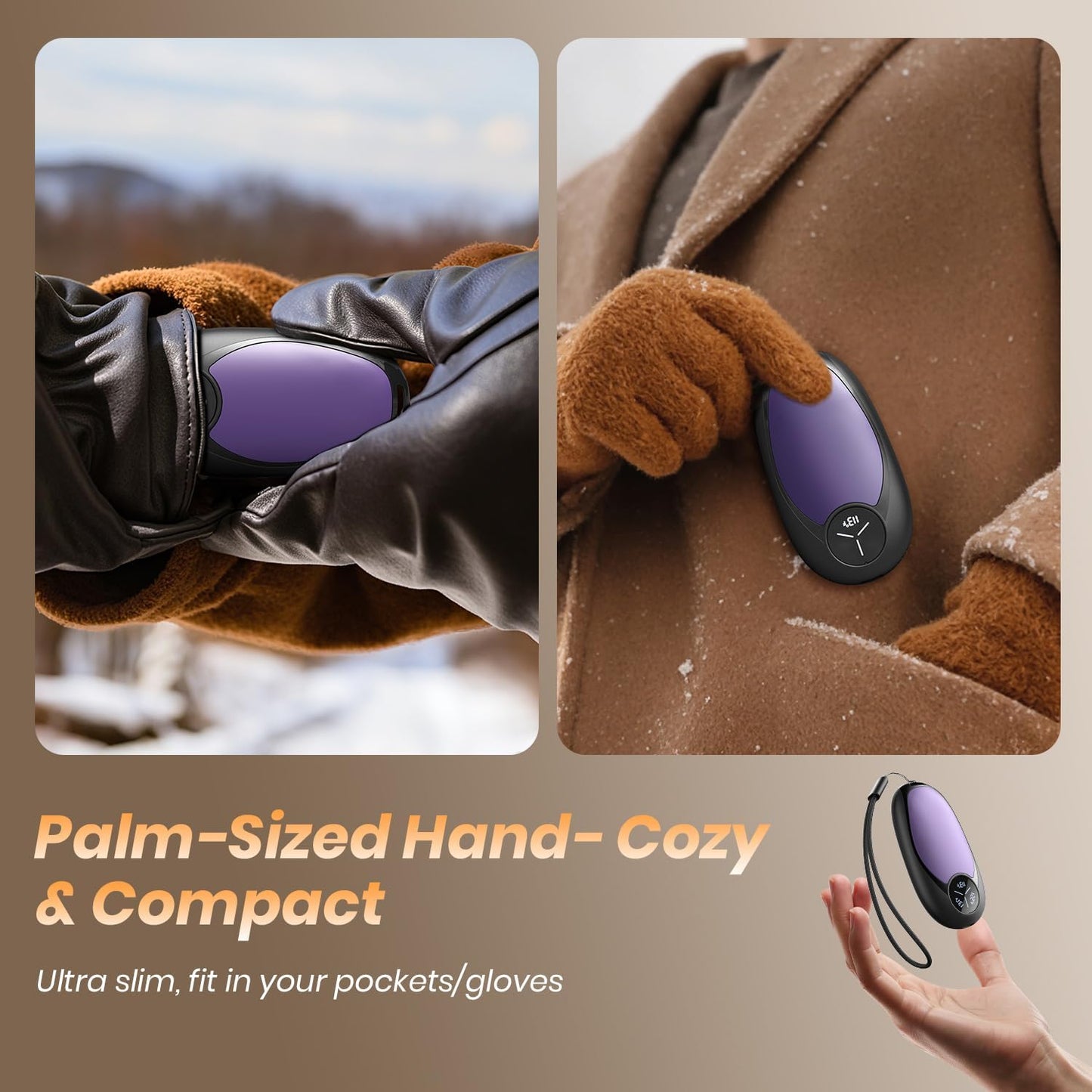 Hand Warmers Rechargeable 2 Pack Electric Hand Warmer Magnetic, Ultrathin Portable Handwarmers Gifts for Men Women Christmas Hiking Golf Hunting Accessories (Black)