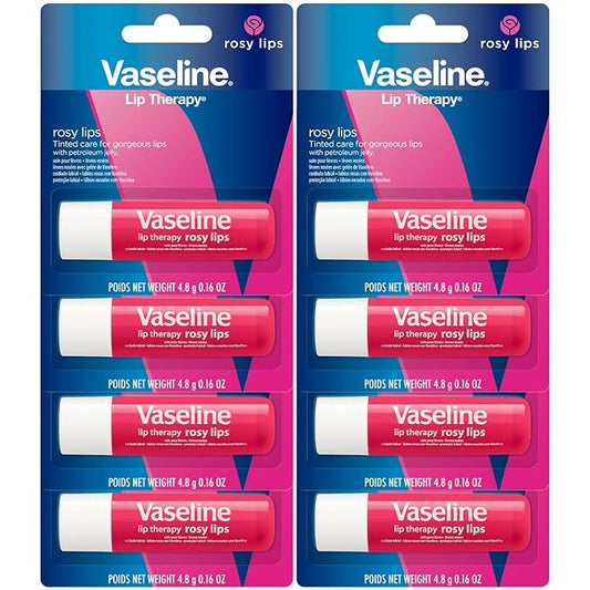 Vaseline Lip Therapy Rosy Lips - Hydrating Lip Balm Pack, Vaseline Stick, Lip Moisturizer for Dry Lips, 0.16 Oz Each (Pack of 8)