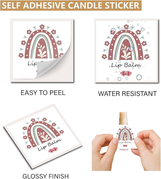 CRASPIRE 80Pcs 8 Styles Lip Balm Sticker Rainbow Self-Adhesive Homemade Lip Balm Labels Vintage Square DIY Label Stickers for Lip Balm Containers Cosmetics Lipsticks