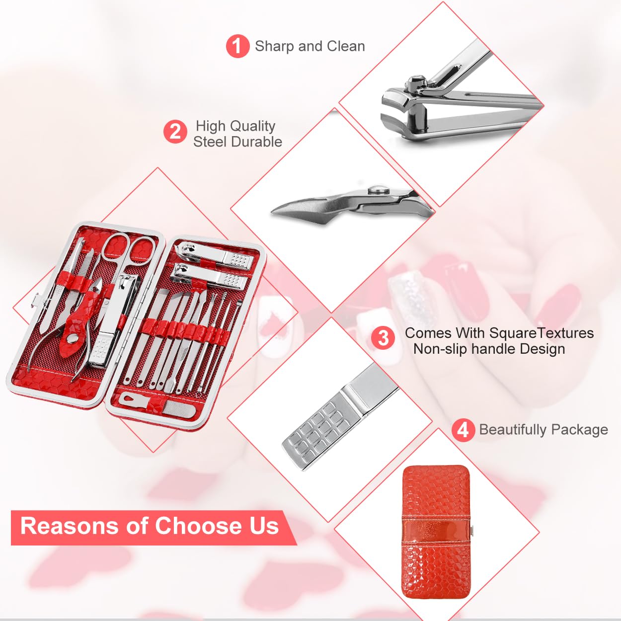 Yougai Manicure Set 18 in 1 Nail Clippers, Stainless Steel Professional Grooming Kits, Nail Care Tools Pedicure kit with Luxurious Travel Case