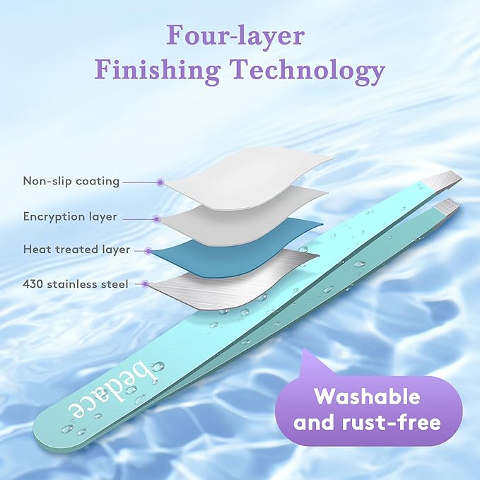 Tweezers for Women Facial Hair,Stocking Stuffers 4 Pack Tweezers for Eyebrows,Tweezer Set for Ingrown Hair, Plucking Daily Beauty Tool with Leather Travel Case for Gifts