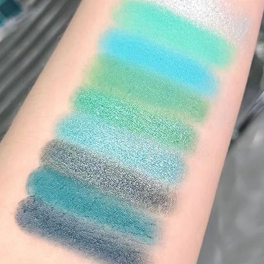 Erinde Matte Shimmer Light Deep Green Eye Shadow Palette Makeup Eyeshadow, Long Lasting Waterproof Cruelty-Free, 9 Blendable Shades Smooth Finishes Powder with Gorgeous Pearls for Girls