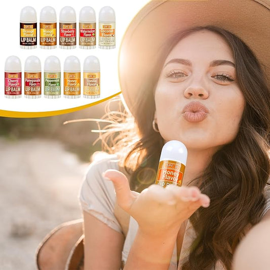 10 Pcs Mini Sunscreen Lip Balms Bulk SPF 30 Lip Balm Sticks Favors with Sunscreen SPF Employee Staff Appreciation Gifts Bulk Team Coworkers Christmas Party Gifts for Travel Beach
