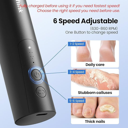 Electric Foot Callus Remover, 2 in 1 | 6 Speed Adjustable Foot File Nail Grinder with Sandpaper Disks, Professional Sander Pedicure Tool for Feet Dead Skin, Self Care Gifts for Women Mom Lover Friends