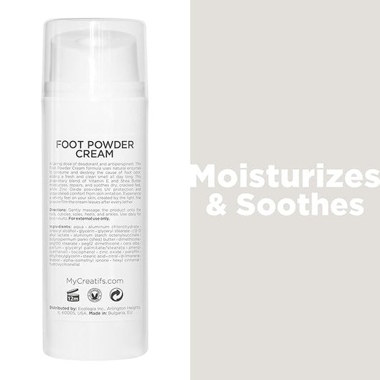 Foot Powder Cream for Dry Cracked Heels, Odor Control, and Intense Skin Hydration, 3.4 fl. oz., with Shea Butter and Vitamin E