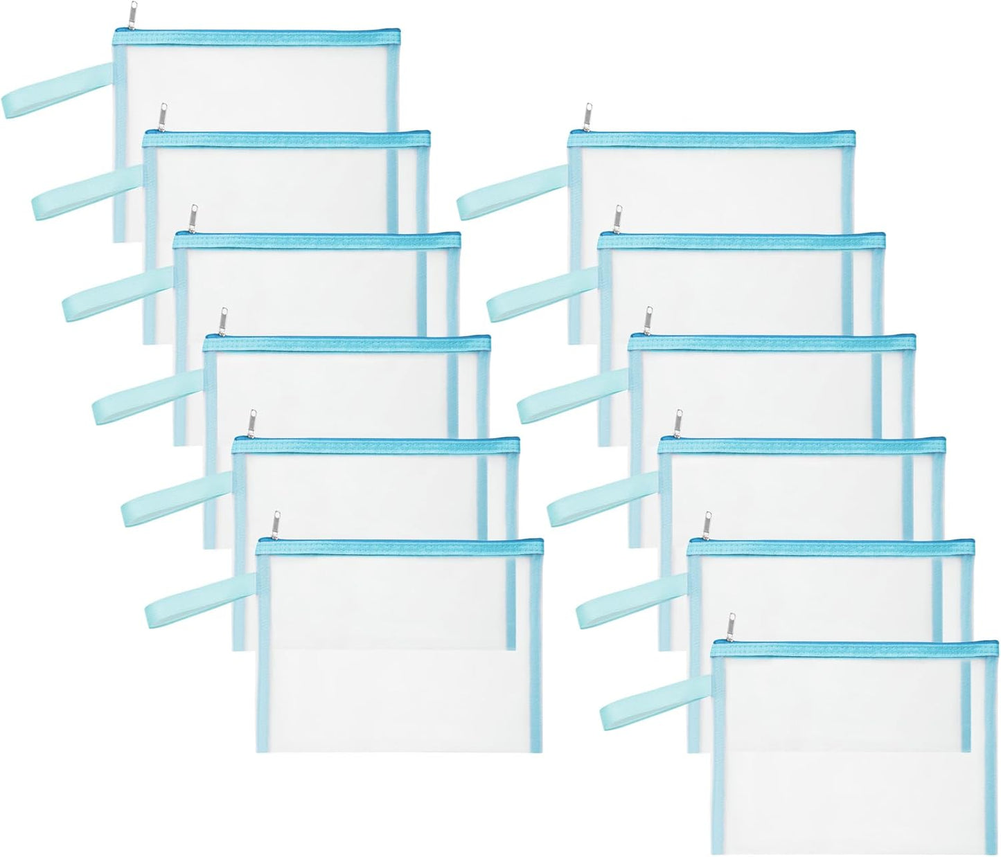 12 Psc Mesh Zipper Pouch Bags,Small Comestic Makeup Bage For Travel, Purse Organizer Pouches (Light Blue, A5*12)