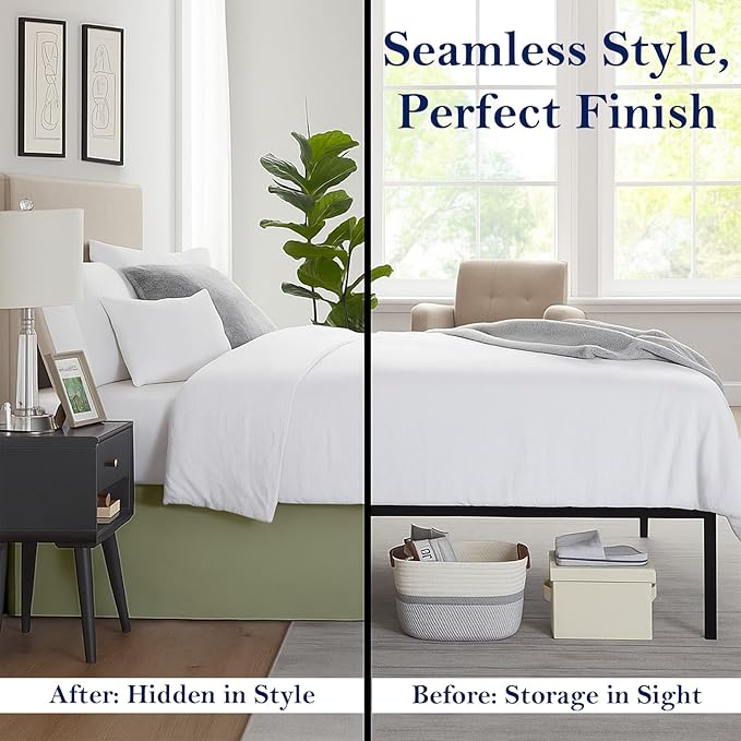 Full Bed Skirt, Luxury 15 Inch Drop Sage Pleated Bed Skirt, Double Brushed Microfiber, Box Pleat Design, Wrinkle & Fade Resistant, Easy Fit Tailored Bedskirt for Full Size Beds