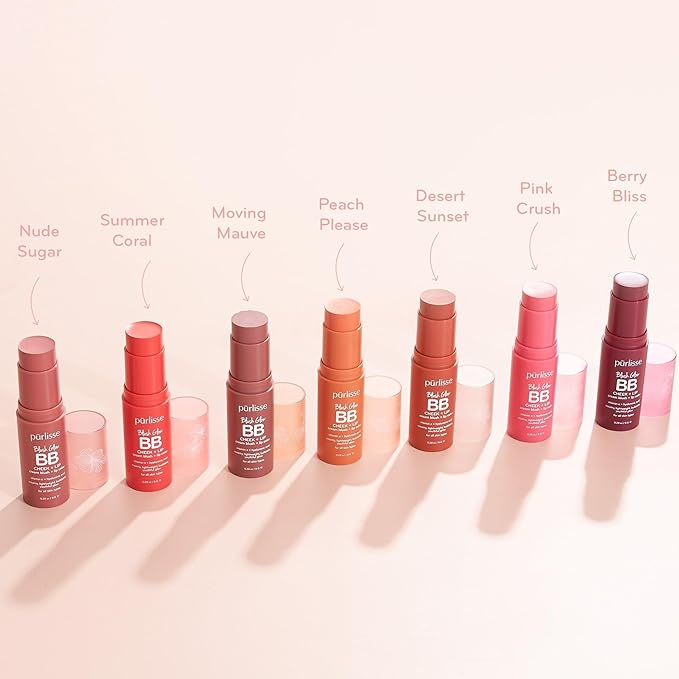 pürlisse Blush Glow BB Lip and Cheek Tint - Hydrating & Buildable 2-in-1 Cream Blush Stick for Cheeks & Lips - Formulated with Nourishing Vitamin E & Hyaluronic Acid - Pink Crush (.28 oz)