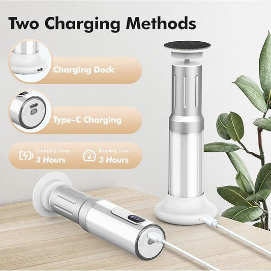 Electric Foot Callus Remover Cordless Electric Foot Filer Kit with 6Speeds Chagring Dock Callus Remover for Women Men Feet and Nail (White)