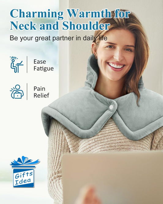 Heating Pad for Neck and Shoulder, Birthday Gifts for Men Women Dad Mom, Electric Weighted Heat Pad for Back Pain Relief, Christmas Gifts, Grey