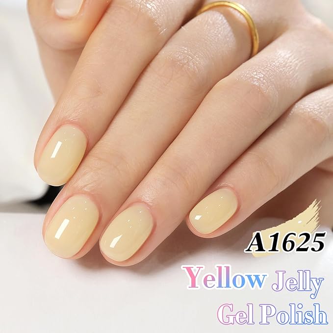 Double Rhythm 0.50 OZ Translucent Gel Polish Same Color Same Bottle Sheer Pastel Neutral Natural Milky 15 ML Jelly UV Nail Art DIY at Home (Yellow-A1625)