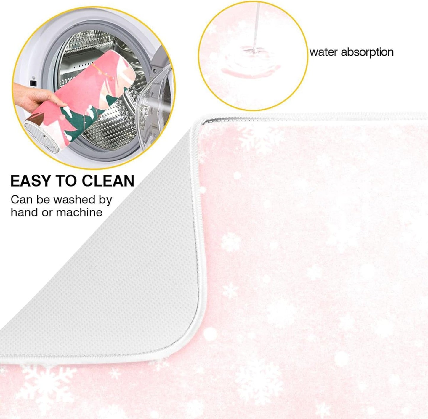 Christmas Tree Pink Dish Drying Mat for Kitchen Countertop 18x24 Winter Snowflake White Xmas Large Drying Mat Reusable Quick Dry Dish Sink Mats Easy Clean Decorative Essentials