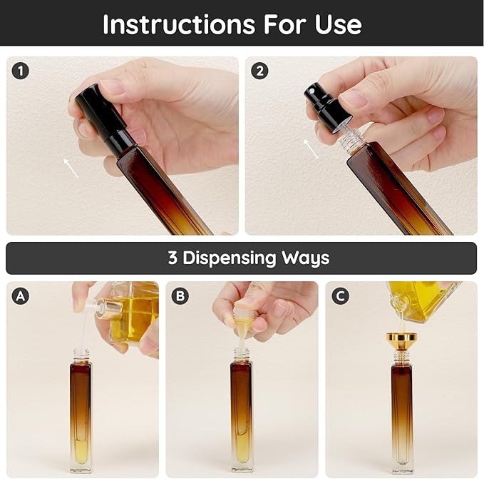 Segbeauty Empty Atomizer, 2pcs 10ML Travel Size Refill Bottle with Funnel and Dropper, Portable Glass Spray Bottle Cologne Dispenser Toiletries Sample Bottles Perfume Making Kit Amber