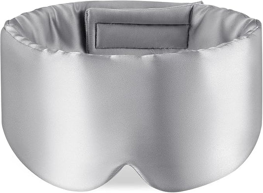 Zenssia 100% Mulberry Silk Sleep Mask Eye Mask for Man and Woman with Adjustable Headband, Full Size Large Sleep Mask & Blindfold for Total Blackout for All Night Sleep, Travel & Nap-Silvergrey