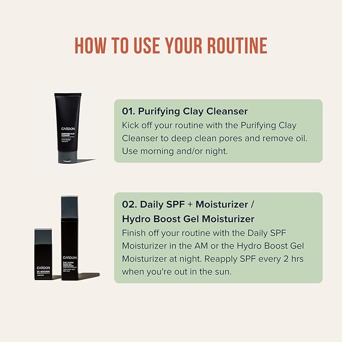 Cardon Cactus-Based Men's Skincare Set | Premium Korean Skincare for Sensitive Skin and Oily Skin | Water-based Face Moisturizer with SPF 30, Gentle Face Wash, Repairing Night Cream with Vitamin E