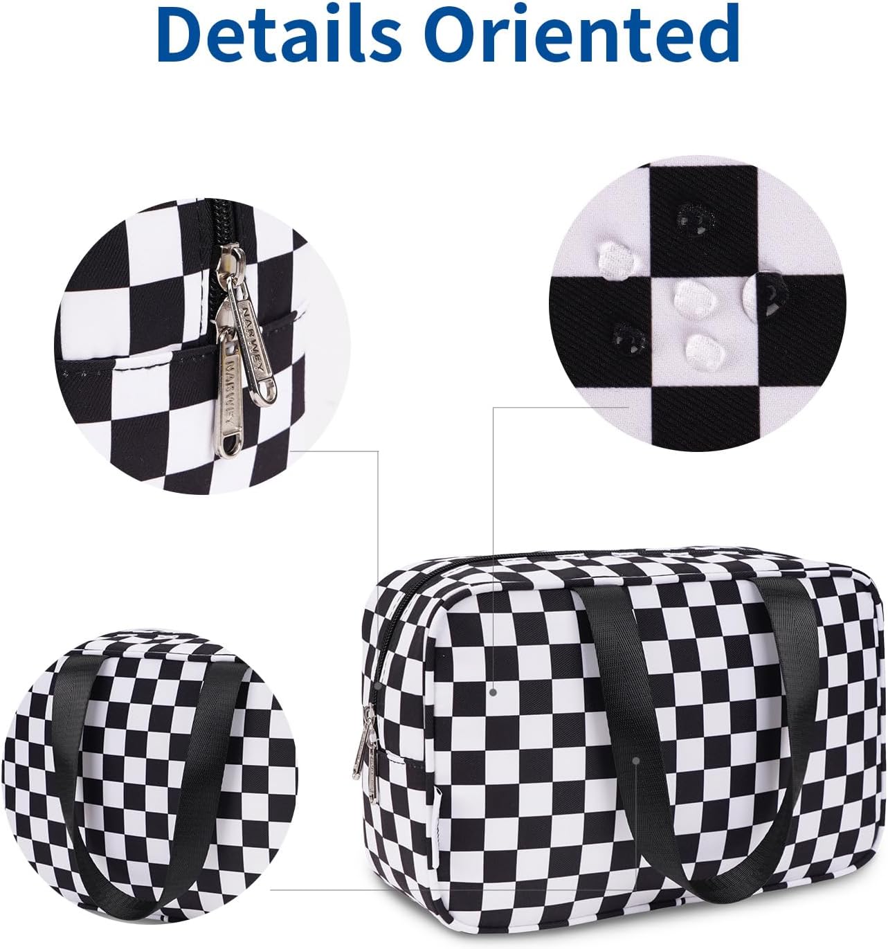 Narwey Large Toiletry Bag Women Cosmetic Bag Travel Makeup Bag Organizer Medicine Bag for Toiletries Essentials Accessories (Black Checkerboard, Large)