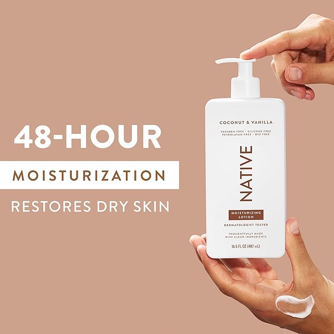 Native Body Lotion Contains Naturally Derived Plant-Based Moisturizers for Women and Men | Restores Dry Skin, Coconut & Vanilla, 16.5 fl oz