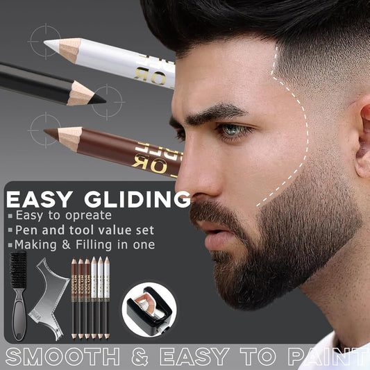 Barber Pencil for Lineup Magic Hairline Enhancement Beard Guide Shaping Pencils for Design Razor Trace Black Brown White Barber Chalk Pencils Set with Sharpener Ruler Brush for Men