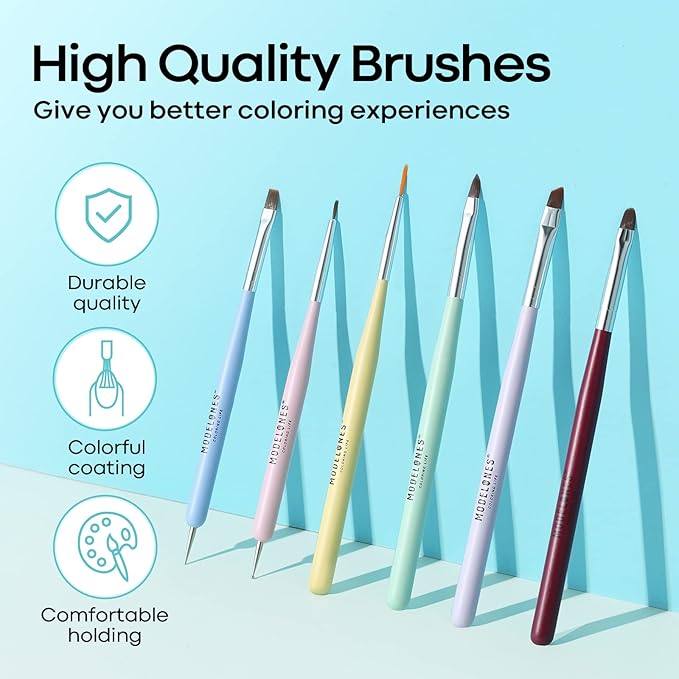 Modelones Nail Art Brushes Set, Nail Brush kit Gel Polish, Extension Gel, Liner, Carving, Apex Building, Dotting Pens Professional Tools for Drawing Painting 3D Design Salon & DIY Use