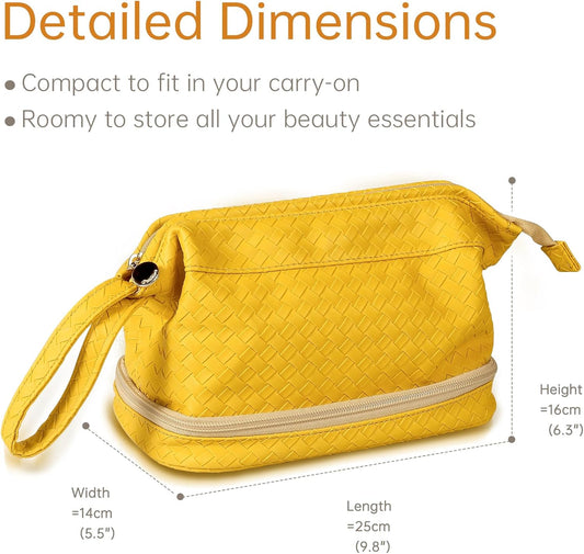 Abiudeng Large Capacity Makeup Bag Ladies Cosmetic Bag Travel Bag with Compartments Portable PU Leather Travel Makeup Bag with Handle