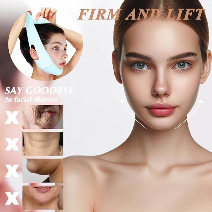 Reusable V Line Lifting Mask with Chin Strap, V Shaped Face Mask for Sagging, Jaw Exerciser (Light Blue)