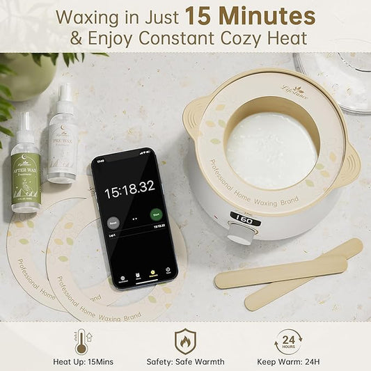 Lifestance Waxing Kit for Women & Men - L3 Digital Warmer, Silicone Wax Pot Liner, Hair Removal Kit with 4 Hard Wax Beads (14.1oz) & 45 Accessories, Professional for Brazilian, Bikini, Face, Leg, Body