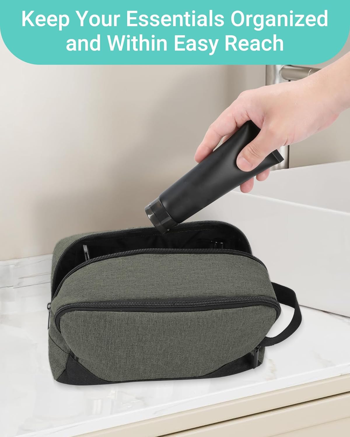Elviros Travel Toiletry Bag for Men Hanging Dopp Kit Shaving Bag Toiletries Organizer Small Tool Medicine Hygiene Bag for Traveling Pouch (Ash Green)