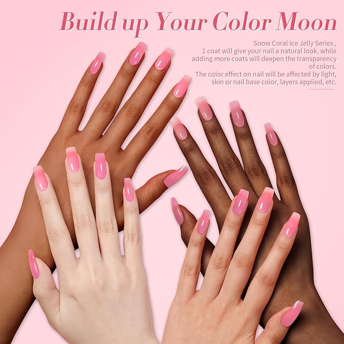 BORN PRETTY Jelly Gel Nail Polish Set,Sheer Nude Pink Natural Color Ice Transparent Tranlusent Gel Polish Kit for Salon Manicure and Nail Art DIY at Home 6PCS 7ml