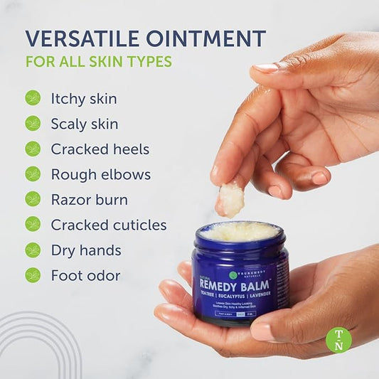 Truremedy Naturals Remedy Balm with Tea Tree Oil, 2 oz - Soothing Moisturizer for Rough Areas - Nourishing Foot and Body Balm with Tea Tree, Lavender, and Eucalyptus