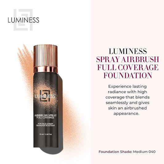 LUMINESS Spray Airbrush Foundation Makeup, Light Tan Shade 090 - Lightweight, Full Coverage Foundation for Face, Neck, & Body - Concealer for Seamless Blending, Natural-Looking Finish, 2.36 fl oz