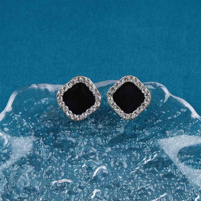 Vintage Black Square Crystal Earrings Black Cz Stud Earrings Rhinestone Diamond Earrings Geometric Onyx Earrings Jewelry for Women and Girls