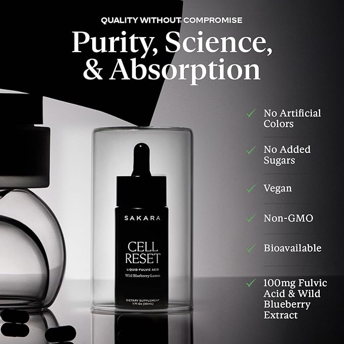 SAKARA Cell Reset – Liquid Fulvic Acid Complex with Wild Blueberry & Lemon | Mineral-Rich Antioxidant Drops for Cellular Detox, Energy & Immune Support | Premium Bioavailable Formula, 1 fl oz (30 mL)