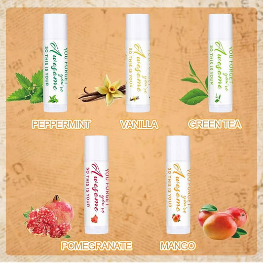 Dunzy 50 Pcs Thank You Gift Lip Balm Bulk Baby Shower Party Favors Bridal Shower Favor Lip Care with Assorted Fruit Flavors Thank You Lipstick for Guest Basket Gift Stuffer (Leaf)