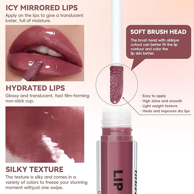 Dark Brown Peel Off Lip Liner Stain Tattoo with Nude Lip Gloss Glow Oil, Non-Stick Cup High Shine Lip Combo Waterproof Long Wear Lightweight Glossy Lipstick Makeup