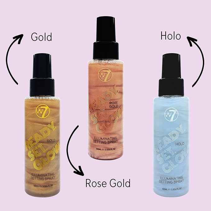 W7 Ready Set Glow Makeup Setting Spray - Shimmer Finish - Long-Lasting, Ultra-Fine Formula (Holo)