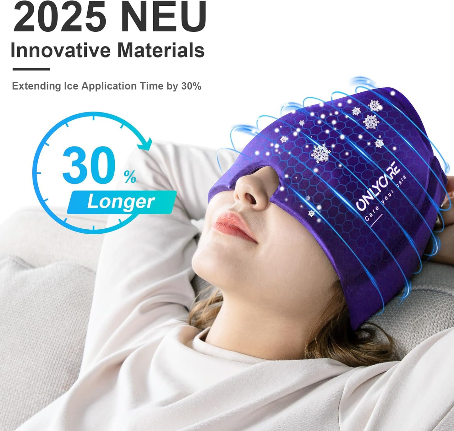 ONLYCARE Migraine Relief Cap, Soothing Headache Hat, Upgraded Odorless Gel Ice Head Wrap, Hot and Cold Therapy, Headache Ice Pack for Tension and Stress(Purple)