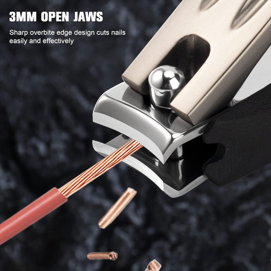 FERYES 3-in-1 Fingernail Clipper with No-Splash Nail Catcher and Metal Storage Box - Toenail Clipper with Nail File for Men & Women - Champagne