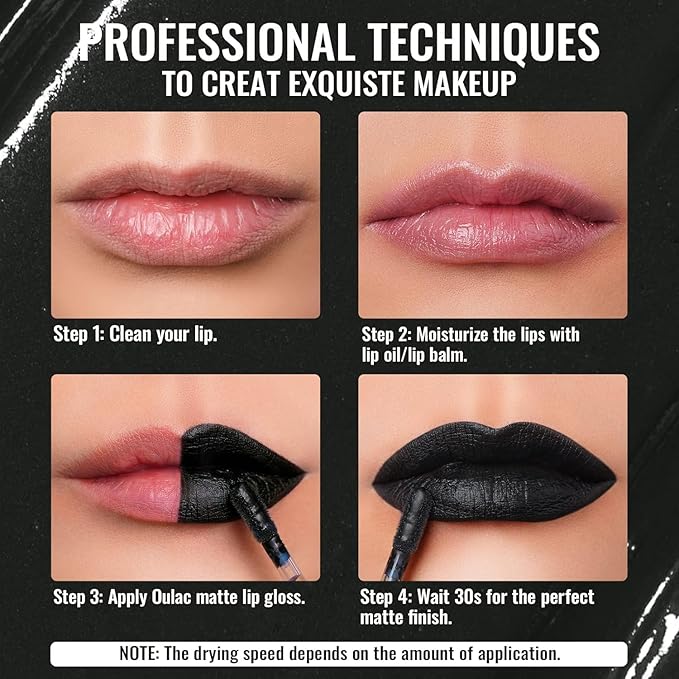 Oulac Black Lipstick for Women, Makeup Matte Liquid Lipsticks, Highly Pigmented Color Lip Stain with Creamy Formula, Long Lasting, Waterproof, Vitamin E, Vegan, Cruelty-Free, M23