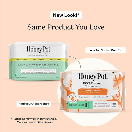 The Honey Pot Company - Non-Herbal Everyday Panty Liners for Women - Organic Cotton Cover & Ultra-Absorbent Pulp Core - Sanitary Pads - Feminine Care - 30 ct