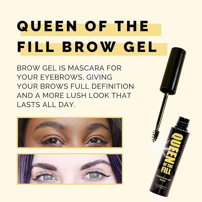 Elizabeth Mott Queen of the Fill Tinted Eyebrow Gel – Brow Filler, Volumizer & Setter – Defines, Shapes & Covers Gray Hairs – Water-Resistant, Long-Lasting – Cruelty-Free – Light Medium Brown 4g