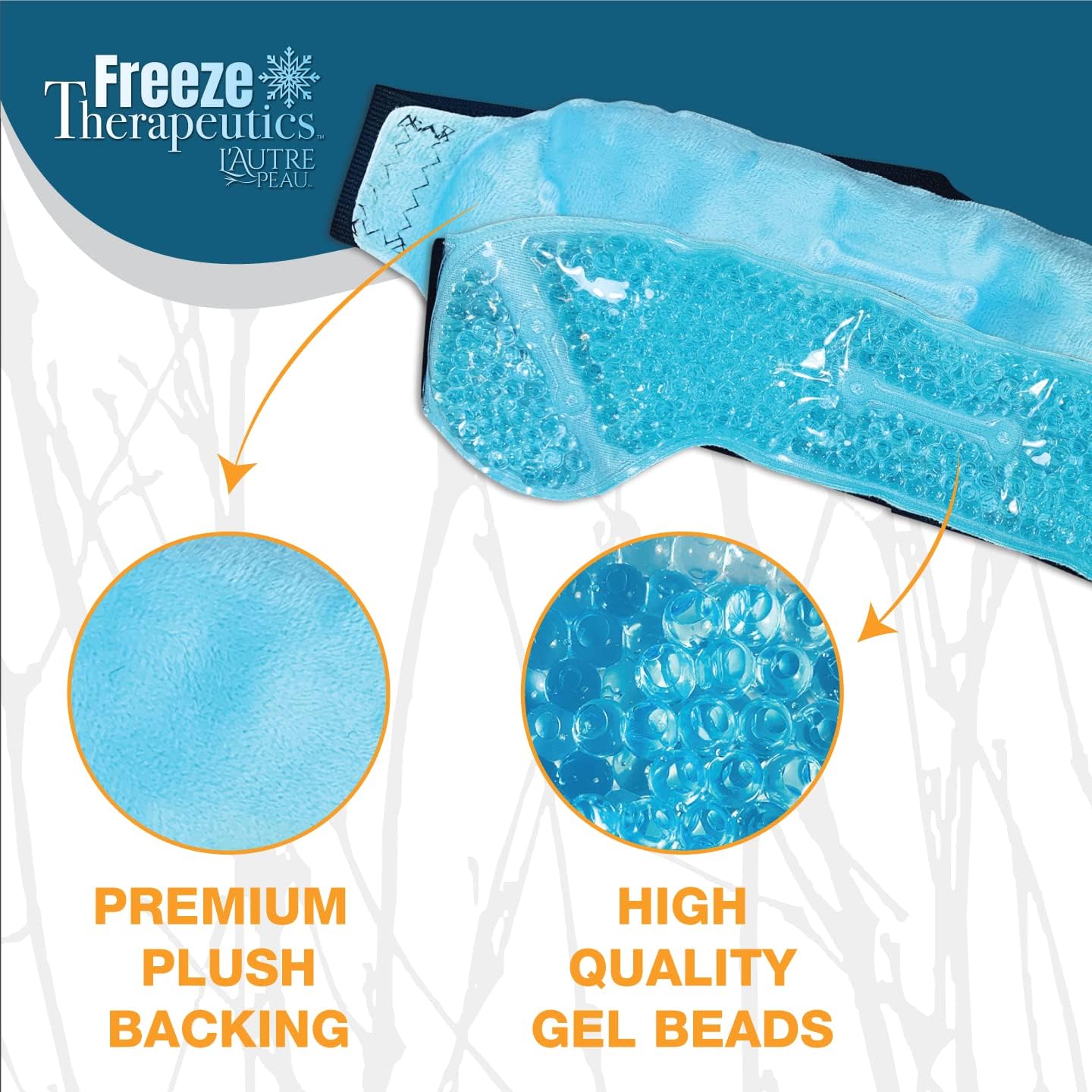 USA Merchant | Hot/Cold Plush Gel Bead Migraine Wrap| Freeze Therapeutics by L'AUTRE PEAU | Reusable Ice Packs with Flexible Beads | for Tension, Headaches, Sinus Pain, Congestion & Stress Relief