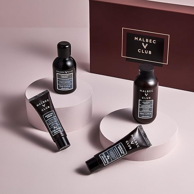 Malbec Mini Travel or Gift Set for Men. Limited Edition Set of Men’s Travel-Size Body Care Essentials in a Signature O Boticário Gift Box. Set of 4 Minis