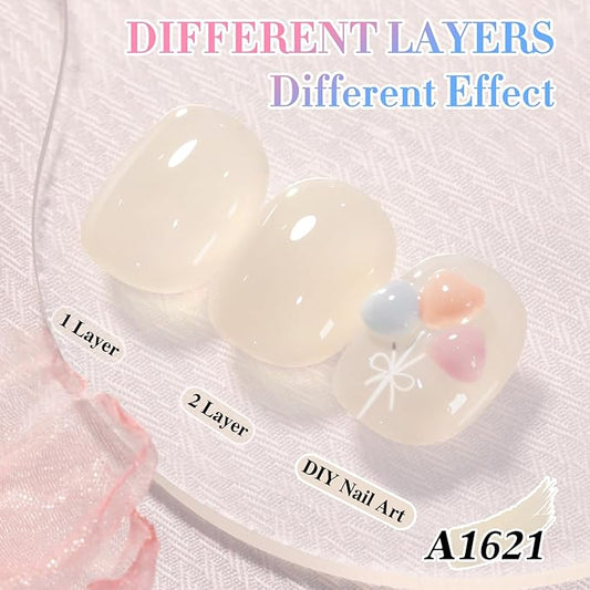 Double Rhythm 0.50 OZ Translucent Gel Polish Same Color Same Bottle Sheer Pastel Neutral Natural Milky 15 ML Jelly UV Nail Art DIY at Home (Beige-A1621)