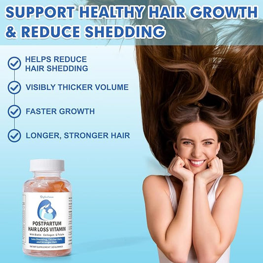 Postpartum Hair Loss Vitamin, Vegan Gummies with Biotin, Collagen, & Folate, Postpartum Hair Loss Products for Less Shedding, Thicker Hair, Stronger Hair, Breastfeeding-Friendly, 60 Gummies