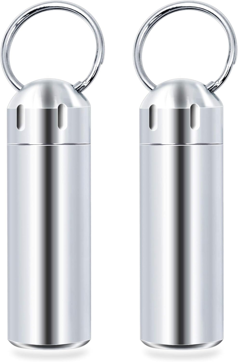 SHD 2 Pack Pill Container Keychain Pill Holder 100% Waterproof Pill Case Single Chamber Stainless Steel Pill Box (Silver)