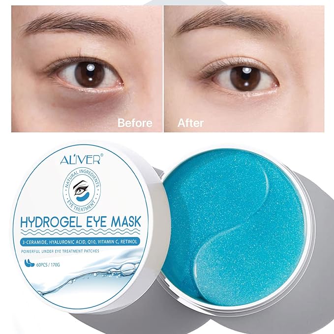 60 Pcs Under Collagen Eye Masks, Under Eye Patches for Dark Circles and Puffiness, Hydrating Eye Mask Skincare, Eye Gel Pads for Eye Bags and Wrinkles Under Eye Treatment (60 Pcs Blue)