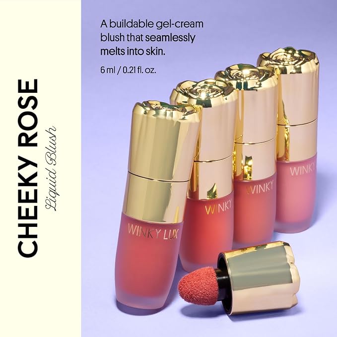 Winky Lux Cheeky Rose Liquid Blush, Gel Cream Blush Wand, Blendable & Buildable Pigment, Long Lasting Weightless Velvet Finish, Deep Coral Blush, Darling