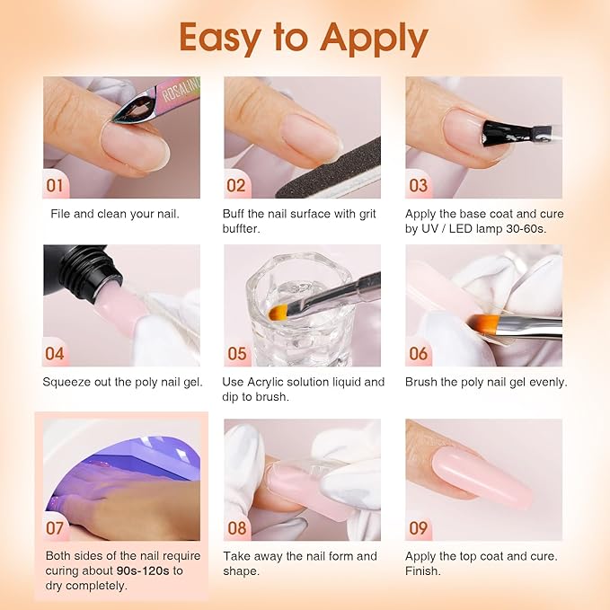 ROSALIND Poly Nail Gel Kit -14 Colors +72 Nail Art Accessories kit Clear Nude Poly Nails Gel Kit Starter Kit with Mini UV Lamp Slip Solution Basic Tools for Beginners with Everything